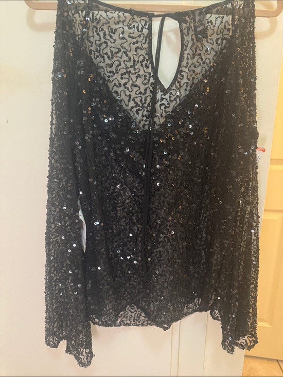 Moda International Tops - Moda International Black Sequin Sheer Long Sleeve Top with Keyhole Tie